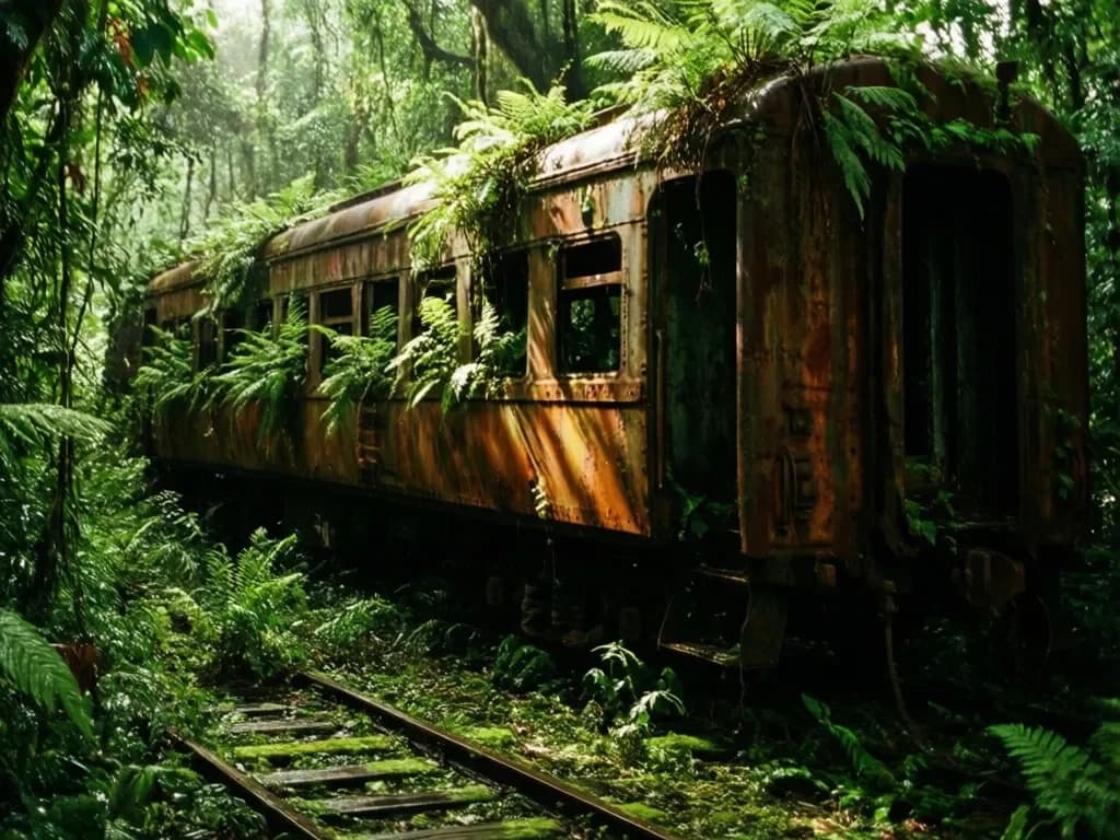 Verlassener Waggon im Dschungel