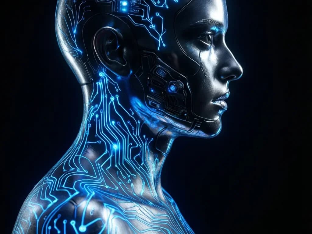 Cyberpunk Profil mit Neuronal-Tattoos
