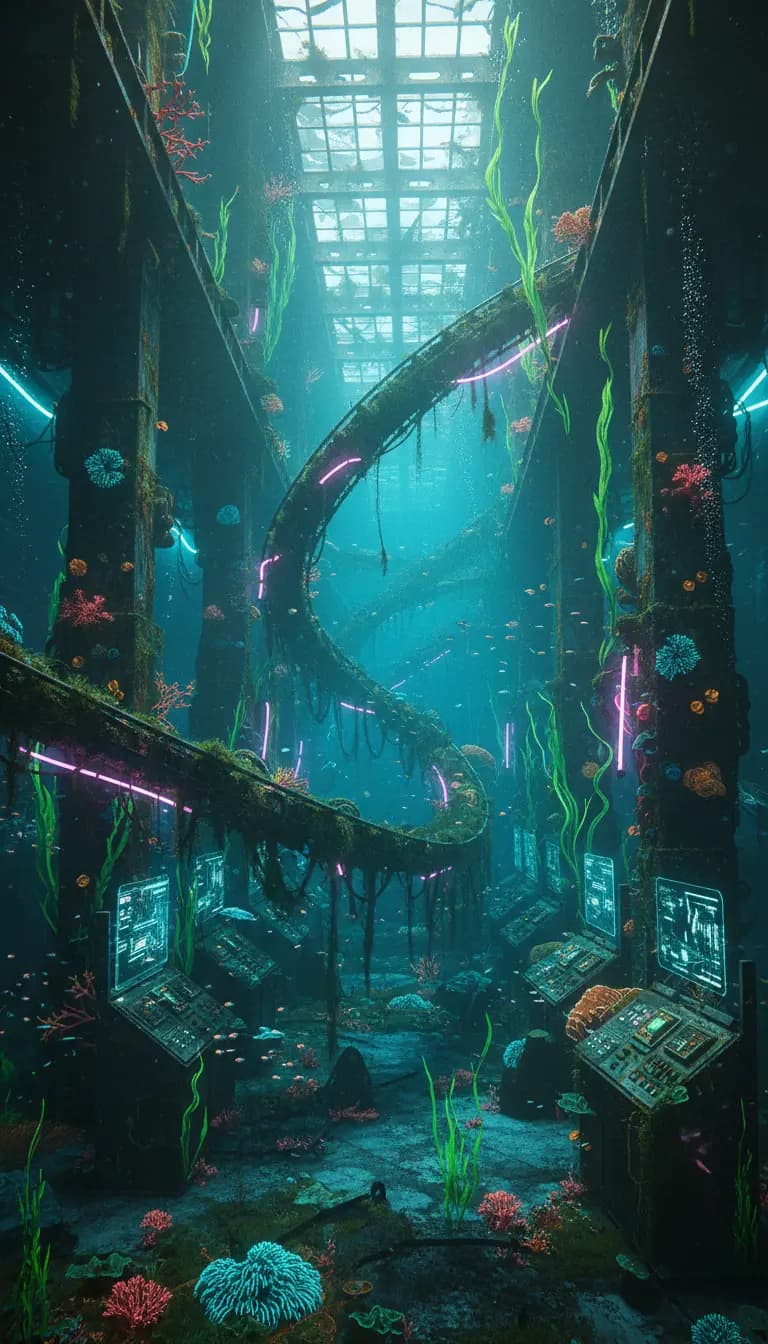 Versunkene Cyberpunk-Industriehalle