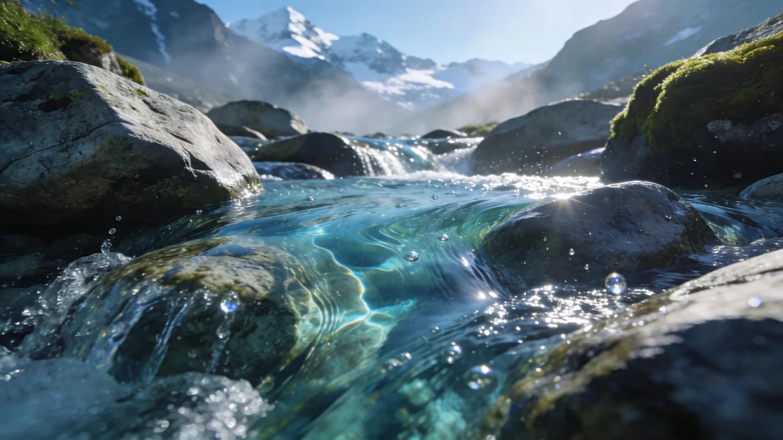 Kristallklarer Gebirgsbach im Morgenlicht