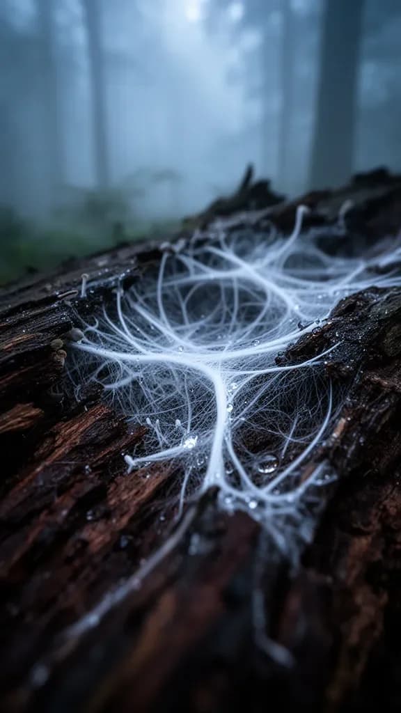 Mystisches Myzel-Netzwerk im Totholz